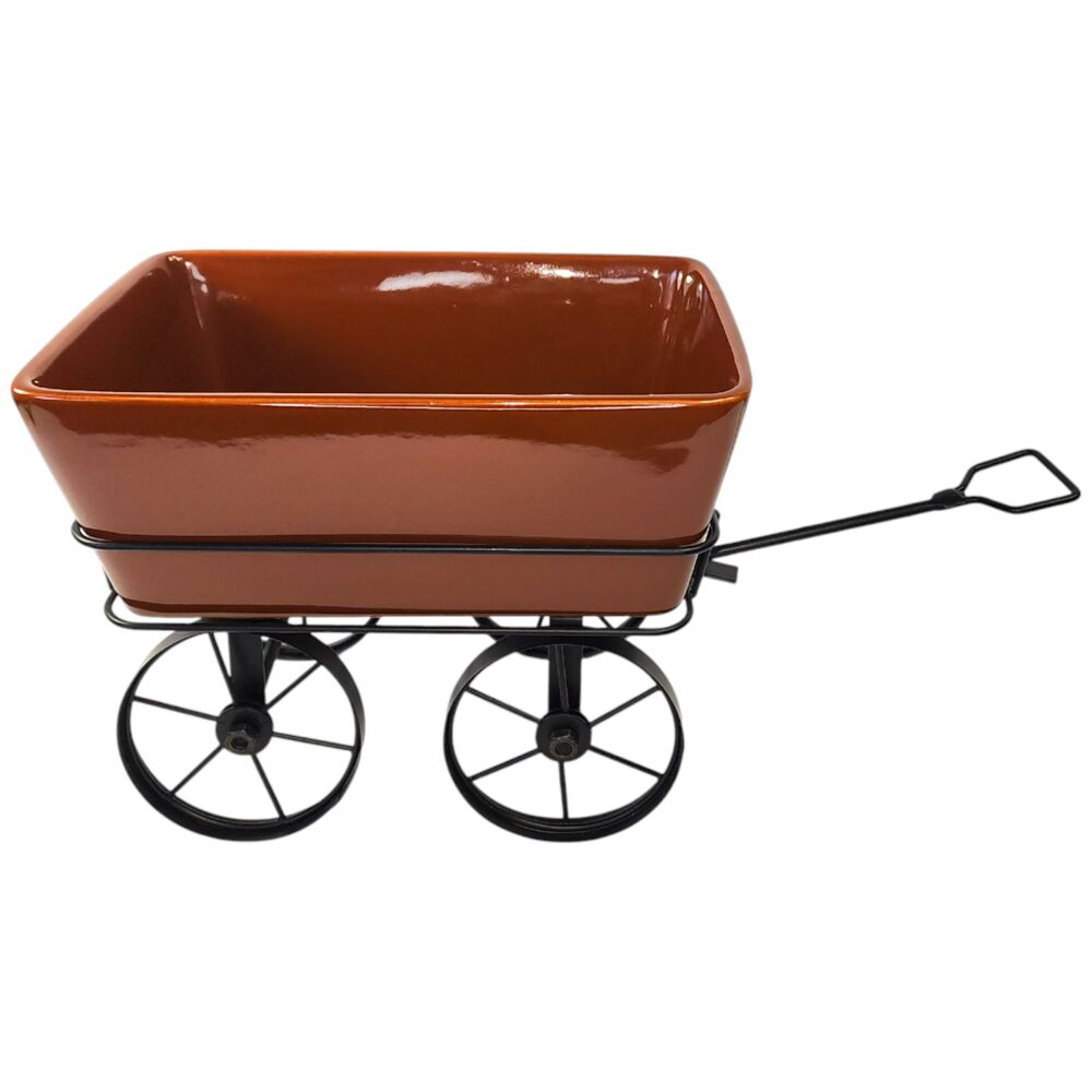 LTD Salad Bowl-Garden-Décor Wagon-Ceramic Brown with Shovel & Fork - Picture 3 of 11